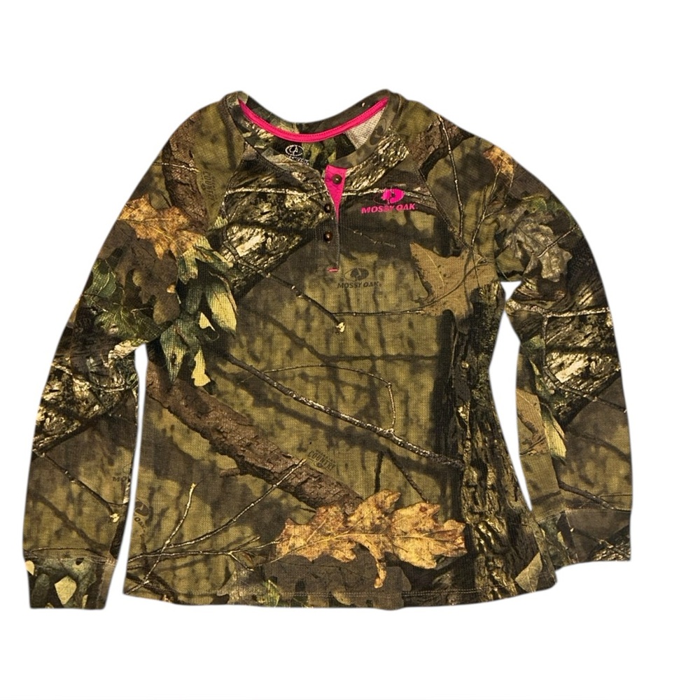 Women’s Mossy Oak Camo Shirt Medium 8-10 Long Sleeve Waffle Hunting Outdoor